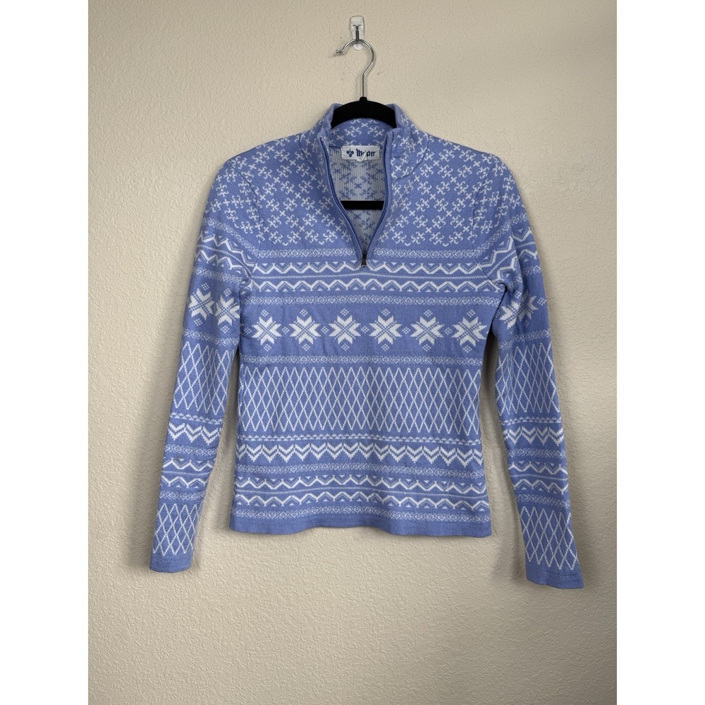 Meister Knits Wool Blend 1/4 Zip Pullover Sweater Fair Isle Grace Purple Sz M